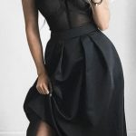 black mesh bodysuit + black maxi skirt